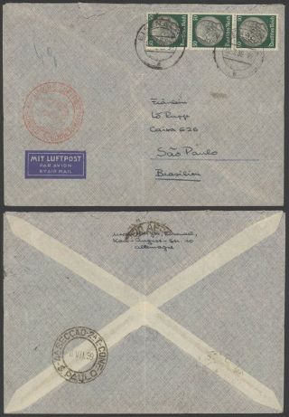 Germany 1939 - Air Mail Cover To Sao Paulo Brazil 30512/5