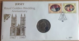 Jersey 1997 Royal Golden Wedding £5 Coin Cover.