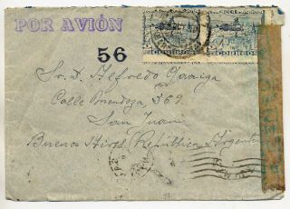 Spain 1938 Multi - Franked Censored Airmail Cover From Barcelona To Argentina