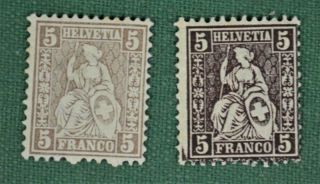 Switzerland Stamp 1862 2 X 5c Brown Shades H/m (p151)