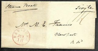 1838 Steamboat Folded Letter Cover York City To Newport Rhode Island