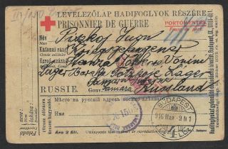 Hungary / Russia - 1916 Prisoner Of War Card - Budapest To Samara Moskva Censor