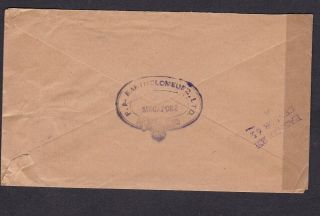 Straits Settlements 1941 censored cover USA with Singapore cancel 16 - cent rate 2
