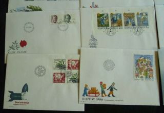 Sweden 1986 cpl year set Cachet FDC First Day Covers.  Three covers by Slania 5