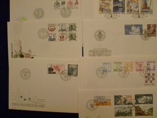 Sweden 1985 cpl year set cachet FDC First Day Covers.  Four covers by Slania. 5