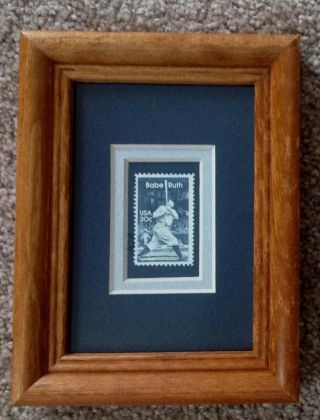 Framed & Double Matted Baseball U.  S.  Postage Stamp For Babe Ruth