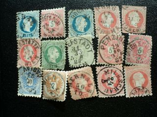 Early Austria Stamps With Socked On The Nose Cancels.  Late 1800s To Early 1900s