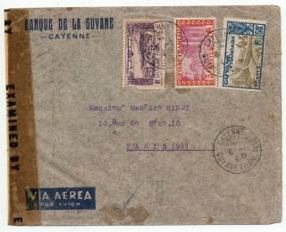 1945 French Guiana To France Double Censored Cover,  Scarce Franking
