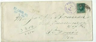 1894 Portland Oregon Registered To St.  Louis Missouri,  10c Single 226