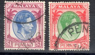 Penang Malaysia $1& $2 Dollar Fine 1949 - 52 Kgvi [p6908]