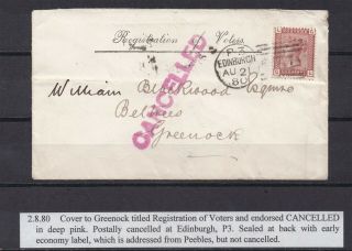 Lot:31191 Gb Qv Cover To Greenock Titled Registration Of Voters And Endorsed Ca