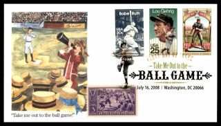 Mayfairstamps Us Fdc 2008 Baseball Combo Take Me Out To The Ball Game First Day