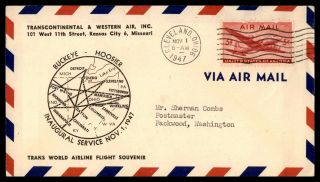 Mayfairstamps 1947 Us First Flight Cover Trans World Airline Buckeye - Hoosier Ohi