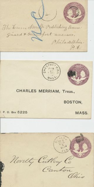 Group of 7 2c Columbian postal envelopes 1893 - 4 some town cancels 3