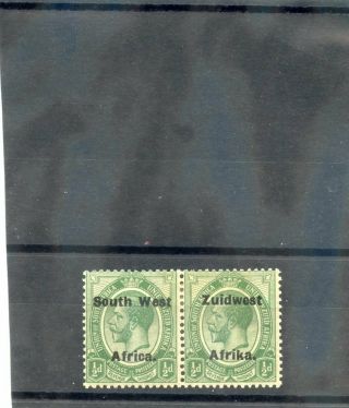 South West Africa Sc 29 (sg 29) F - Vf Lt Hr Pair 1923 1/2d Green $15