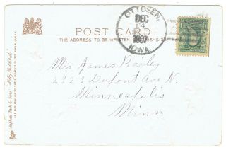 Ottgsen Iowa Dec1907 Early 4 - Bar Hand Cancel On Christmas Greeting Post Card