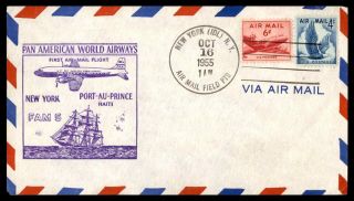 Mayfairstamps Us Flight 1955 York Pan American World Airways Ny To Port Au P