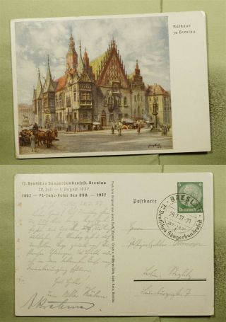 Dr Who 1937 Germany Breslau Spacial Cancel Pictorial Postal Card E46522