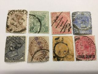 Old Stamps Straits Settlements X 8 Q.  V.