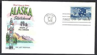 Sc.  C53 Alaska Statehood January 3 1959 Juneau Ak Fluegel Cachet Unaddressed