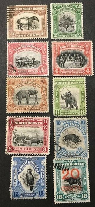 North Borneo 1909 - 23 Pt Set Of 10 Stamps All Vfu