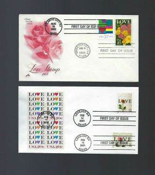 2 Fdc Us America Love Stamps Hard To Find Rare Rose Flower