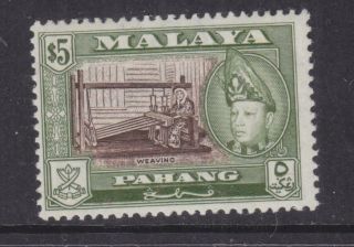 Pahang,  Malaysia,  1960 Perf.  13 X 12 1/2,  $ 5.  00 Brown & Bronze Green,  Lhm.