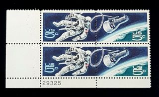 1967 Plate Block 1332a Mnh Us Stamps Space Walk Nasa Gemini 4=free Ship