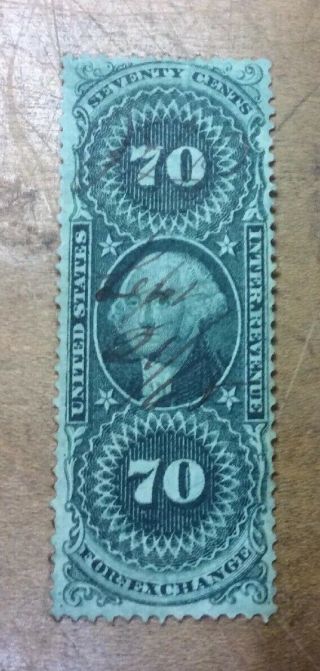 Us 70 Cent Revenue Stamp,  Scott R65c,  Year 1862,  Cv$ 12.  00