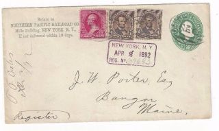 1892 York,  220,  222 Registered Uprated Stationery Entire To Bangor Maiine