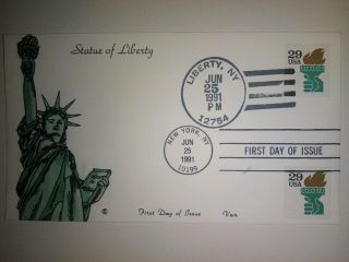 Van Natta 29 Cent Statue Of Liberty Hand Painted Hp First Day Cover Fdc