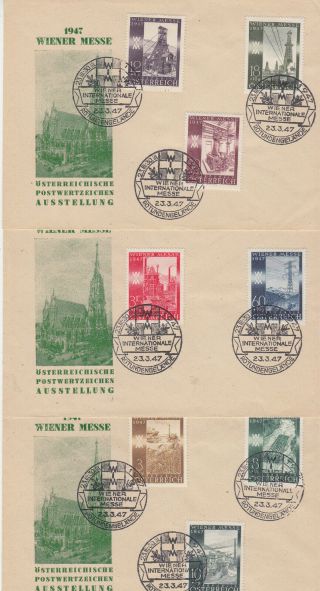 Austria Fdcs 1947 Viena Fair Set On Three Covers