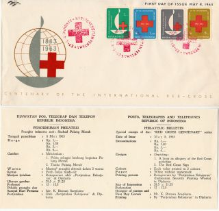 Indonesia Fdc - Centenary Of The International Red Cross - 1963