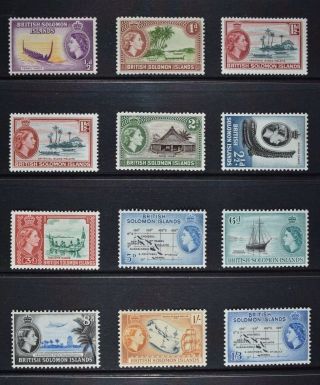B.  Solomon Is. ,  Qeii,  1956 / 63,  12 Stamps From Set To 1s.  3d.  Value,  Mm,  Cat £19