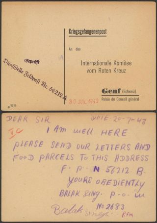 Germany Wwii 1943 - Pow Postcard To Genf Switzerland - Censor 35248/16