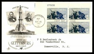 Mayfairstamps Us Fdc 1963 Gettysburg Plate Block Art Craft First Day Cover Wwb90