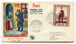 Germany Saar Saarbrucken - 1955 Letter Carrier / Mailman - Cachet Fdc Cover -