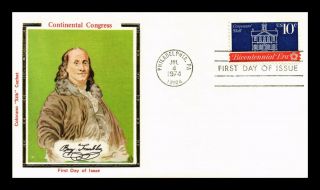 Dr Jim Stamps Us Ben Franklin Continental Congress Colorano Silk Fdc Cover