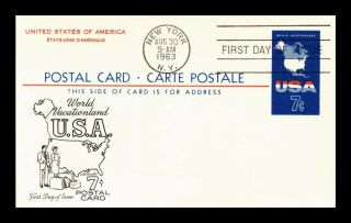 Us First Day Postal Card 7c Wolrd Vacationland Artmaster Cachet