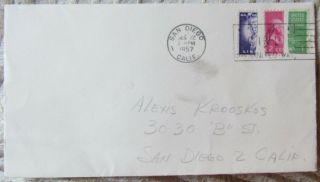 3,  Us Bisect Stamps On Cover,  Scott 806,  848,  &1035,  3 Cents Total,  1957