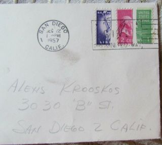 3,  US BISECT STAMPS ON COVER,  SCOTT 806,  848,  &1035,  3 CENTS TOTAL,  1957 3