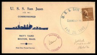 Massachusetts Boston Uss San Juan Cl 54 Commissioned February 28 1942 Censored C