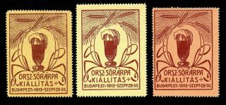 Hungary Poster Stamps - 1913 Budapest - Barley Malting Exhibition - Set Of 3