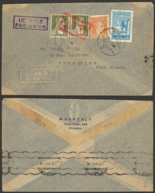Turkey 1945 - Air Mail Cover To Tourcoing France D58