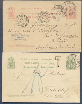 Luxembourg: 2 Postal Stationery Cards - 1889 To Brazil; 1893 W/postage Due