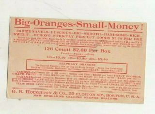 Vintage Orange Dealers,  1909 Boston Advertising Postal Card,  G.  B.  Houghton & Co.