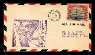 Dr Jim Stamps Us Denver Colorado Am 30 First Flight Air Mail Cover 1931