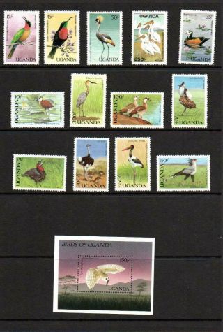 (r872) Uganda Birds 14 Values To 650/ - Including Mini Sheet Mnh As Pic