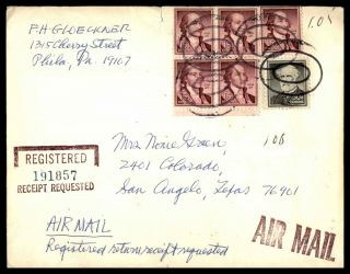Pennsylvania Philadelphia January 22 1971 Registered Air Mail Cover Block To San