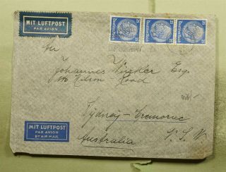 Dr Who 1939 Germany Bad Recenhal Slogan Cancel Airmail To Australia E71648